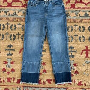 Denim&Co Two-Tone Blue Frayed Ankle Jeans